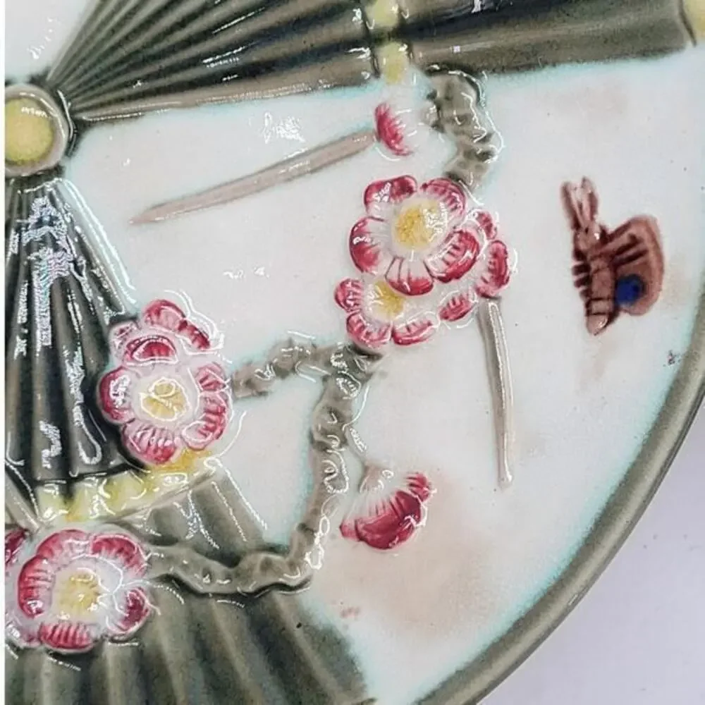 Antique‎ Wedgwood Majolica Prunus Fan Cherry Blossom 2 Dessert Plate 3-5